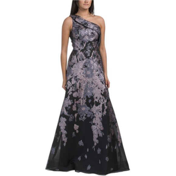 TERI JON One Shoulder Printed Organza Gown